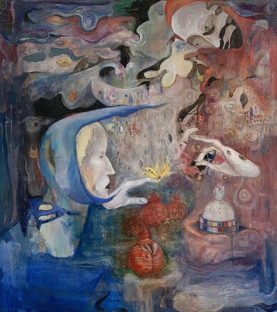 Keeper of the Pomegranate Pillars, by Anuki Bujiashvili, 2023, oil on canvas
