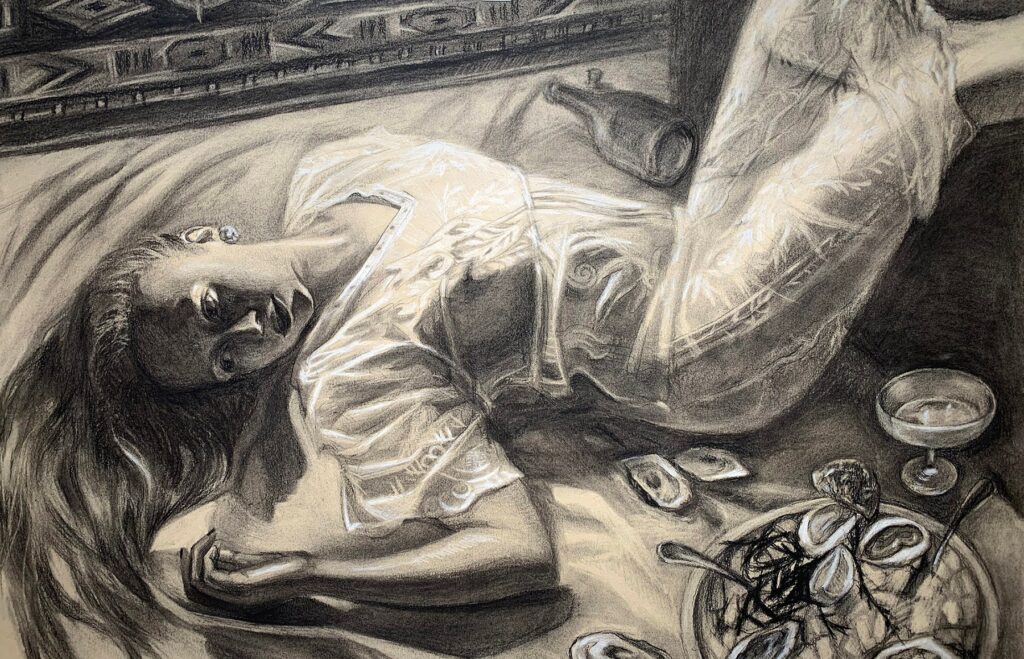 Dreams, by Olga Burenkova, 2019, charcoal on paper