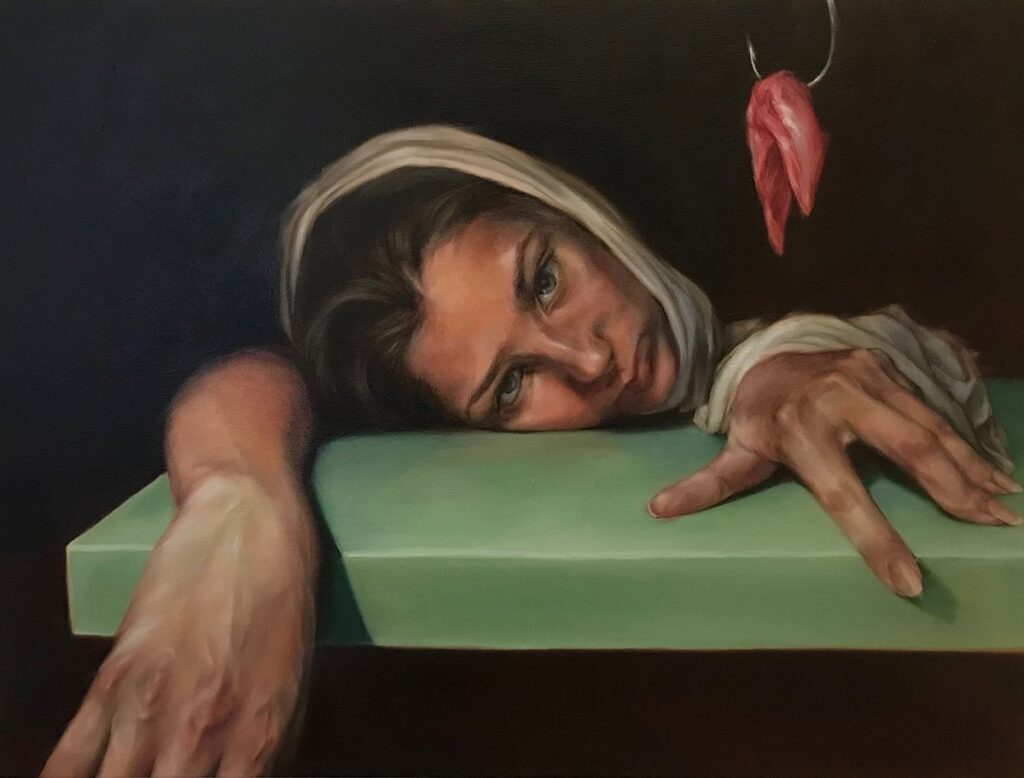 Meat Still Life, by Hope Buzzelli, 2021, oil on canvas