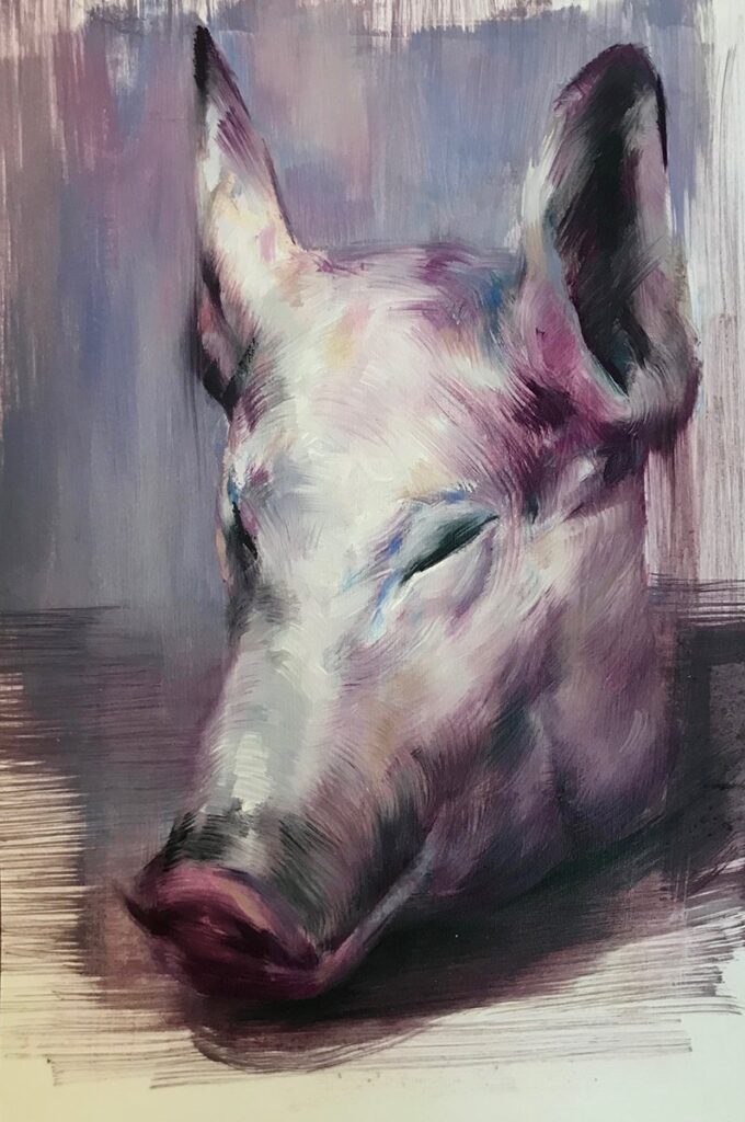 Oink, by Hope Buzzelli, 2021, oil on paper