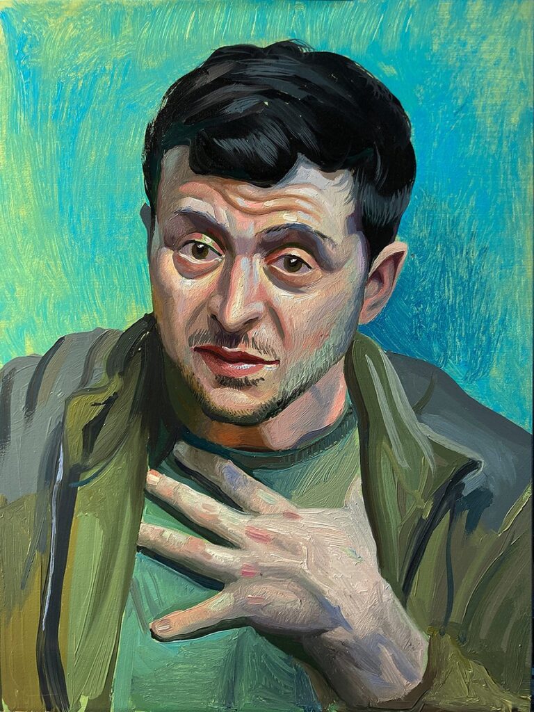 Zelensky, by Thomas John Carlson, 2022, oil on panel