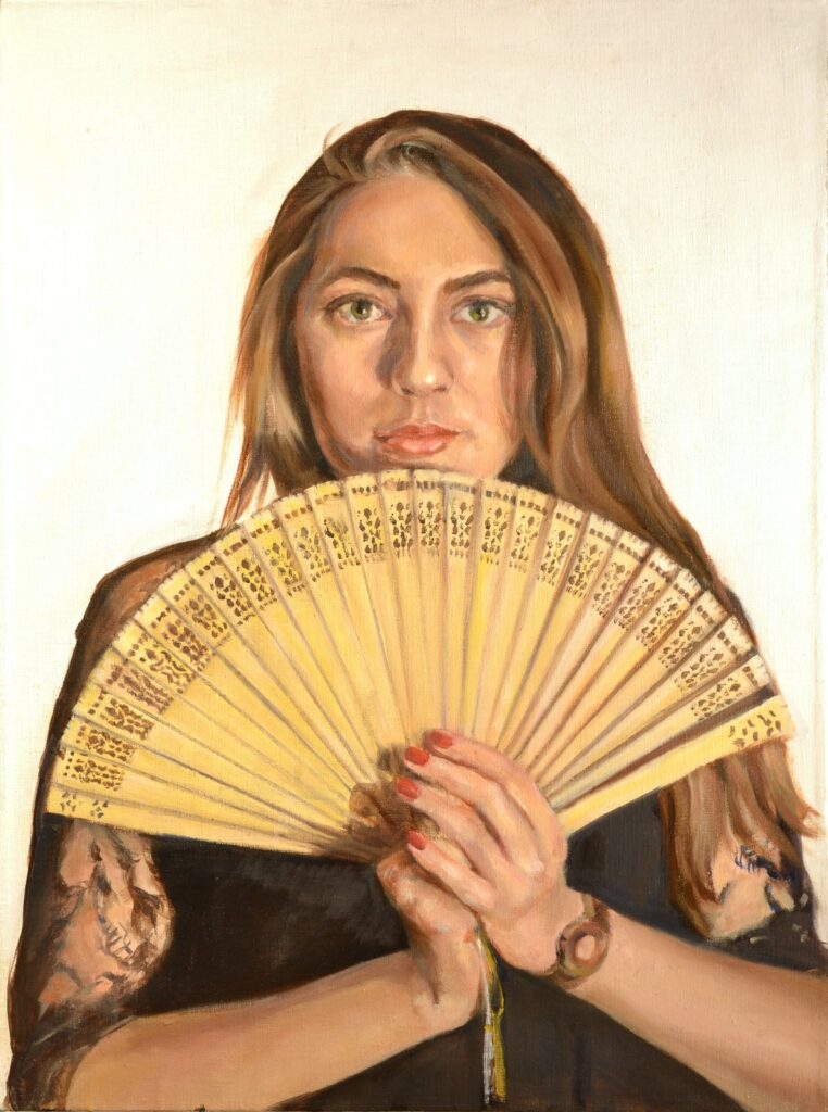 Girl with a Fan, by Si Chen, 2016, Oil on linen