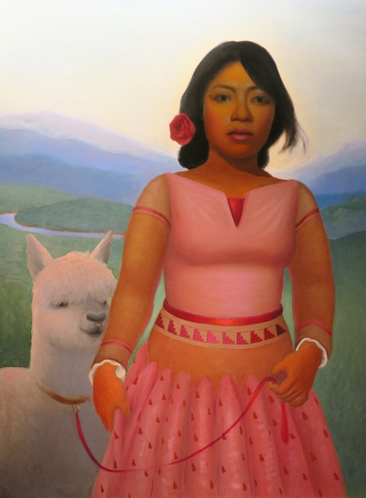 Woman with Alpaca, by Leeanna Chipana, 2020, oil on canvas