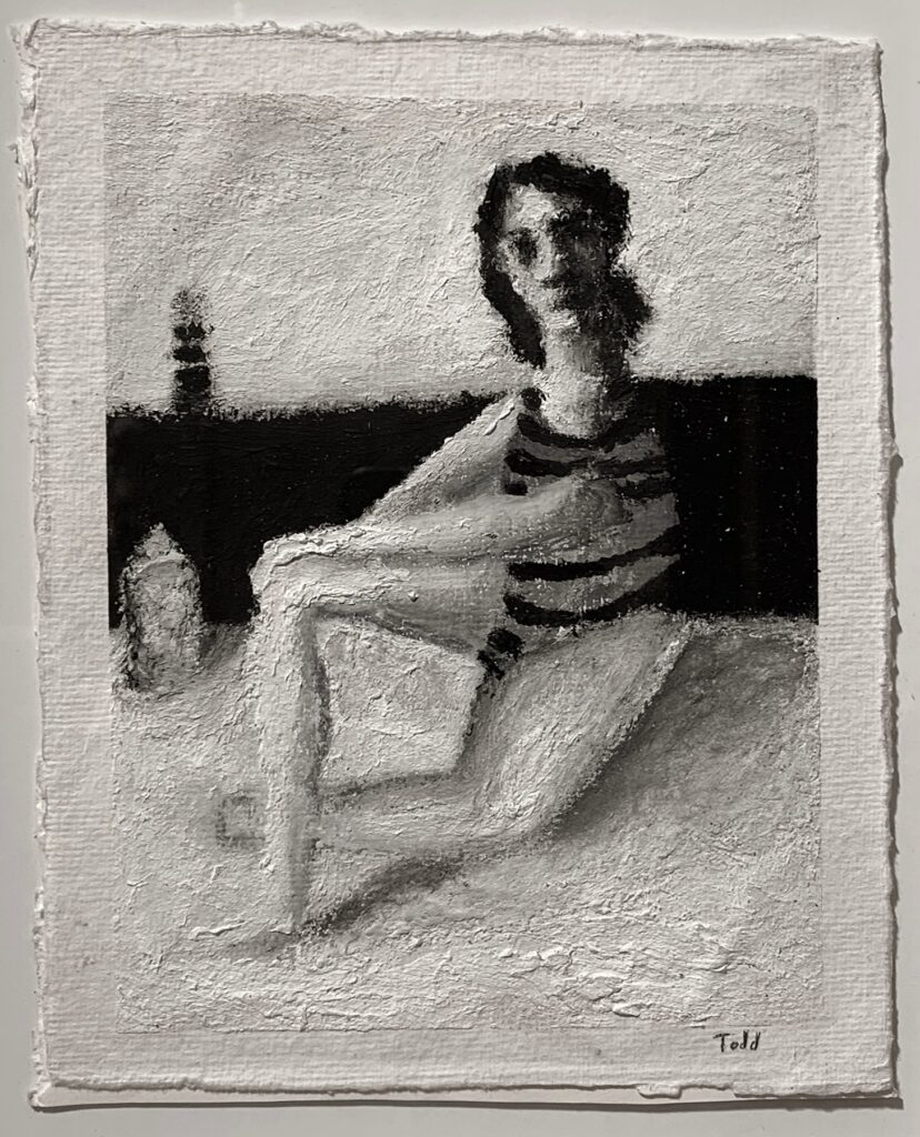 On the Beach, by Todd Cramer, 2021, charcoal on paper