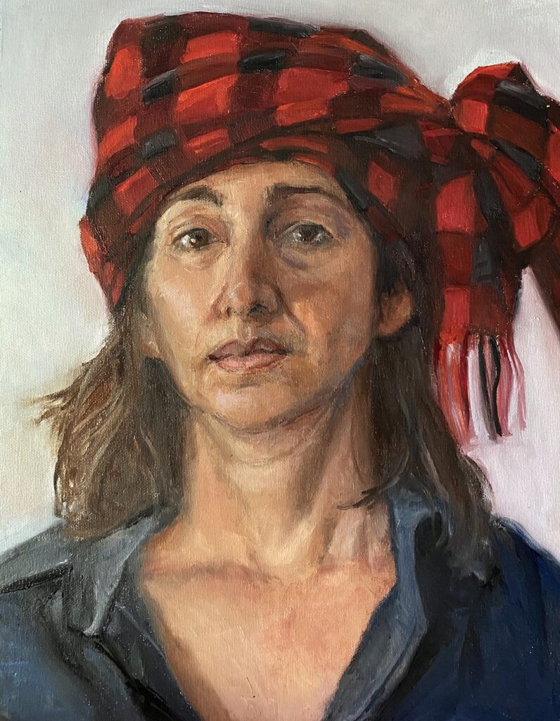 Woman in a Red Turban, by Stacey Creem, 2020, oil on panel