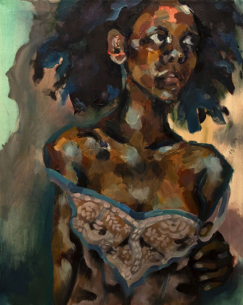 Nude for Me, by Logan Crompton, 2020, oil pastel, oil, and acrylic on canvas