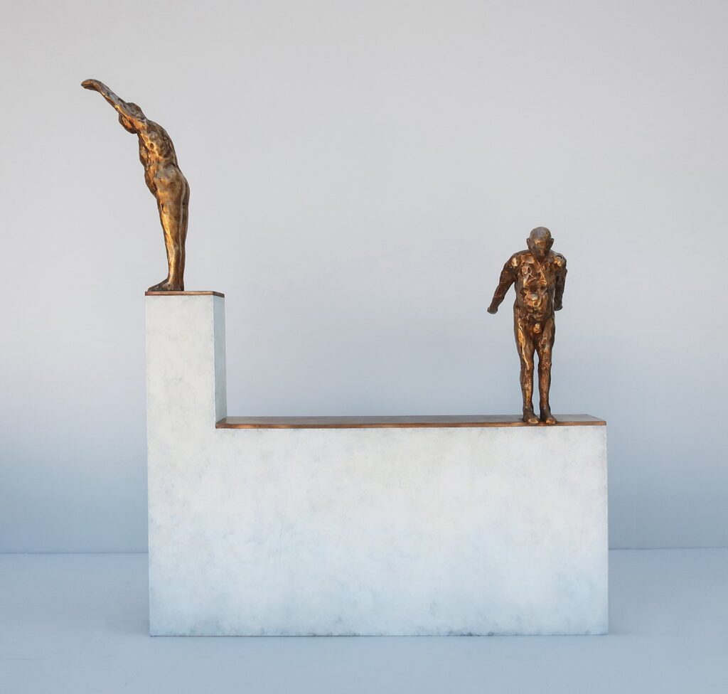 All In, by Camilla Marie Dahl, 2020, bronze with gold and white patina