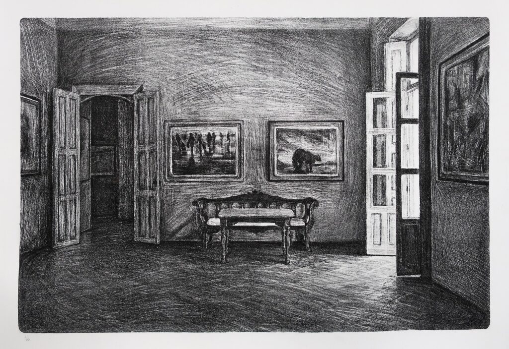 El Banco, by Camilla Marie Dahl, 2019, lithograph on paper
