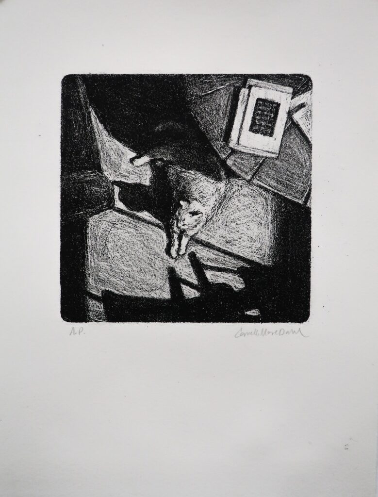 Fat Cat, by Camilla Marie Dahl, 2019, lithograph on paper