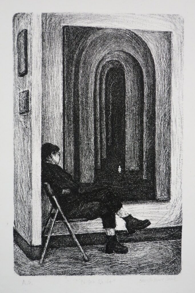 The Night Shift, by Camilla Marie Dahl, 2019, lithograph on paper