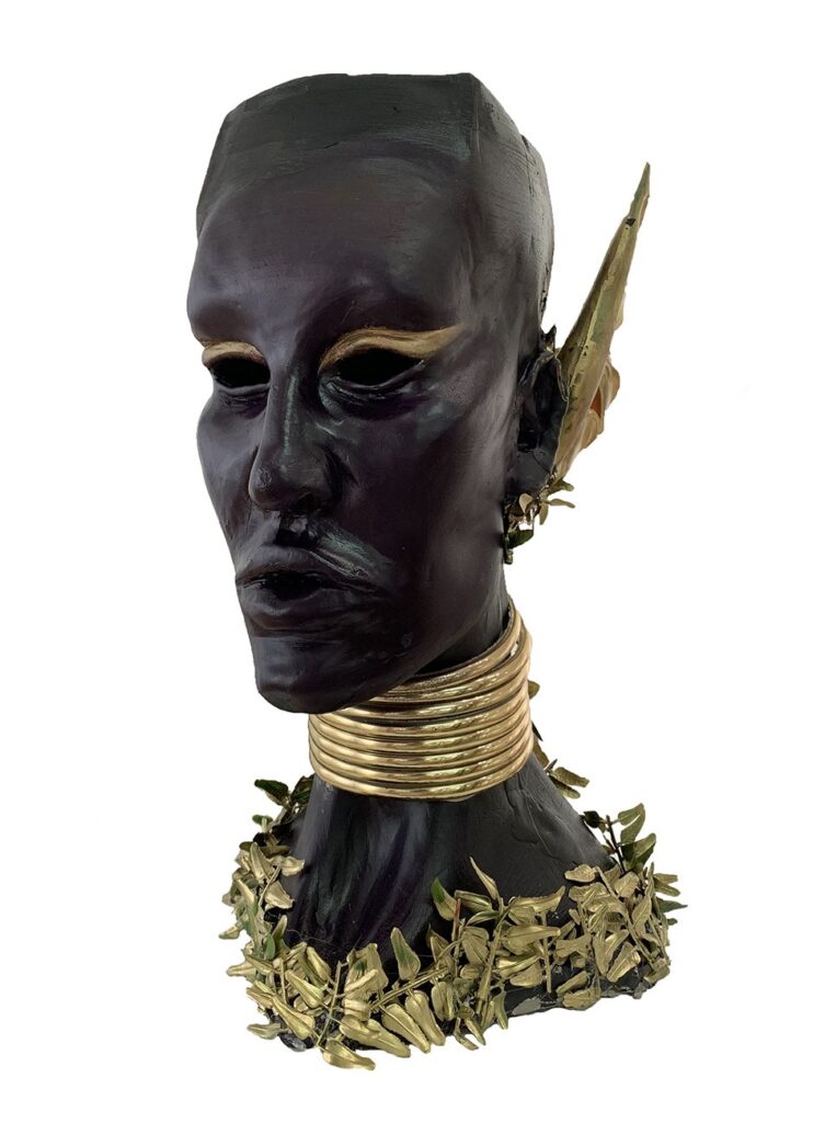 Corporate Cannibal, by Pedro Dall'Stella, 2022, oil, clay, plastic accessories, and plastic foliage