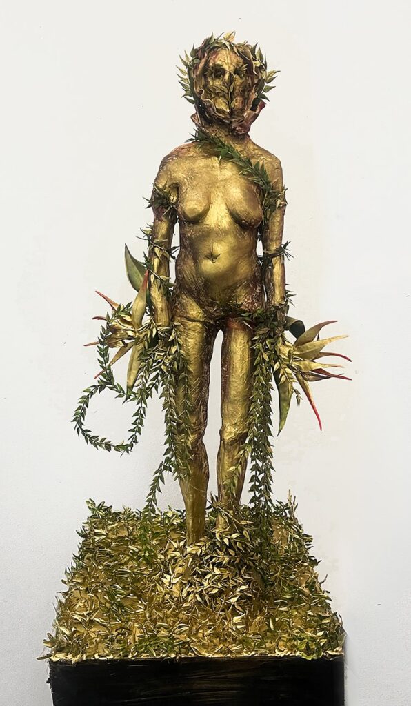 Gaia, by Pedro Dall'Stella, 2022, oil, clay, and plastic foliage