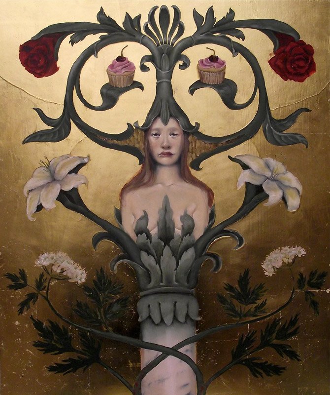 Bella Donna, by Jessica Damsky, 2012, Oil and 23.5 karat gold on panel