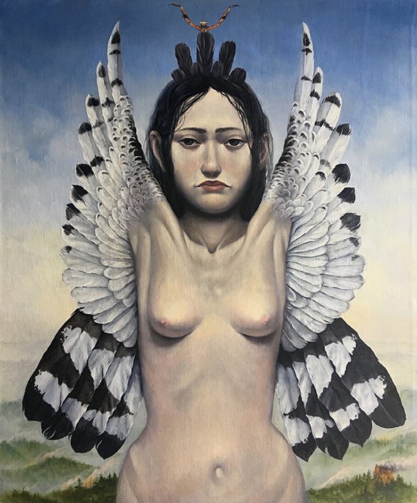 Harpy, by Jessica Damsky, 2018, oil on linen mounted to panel