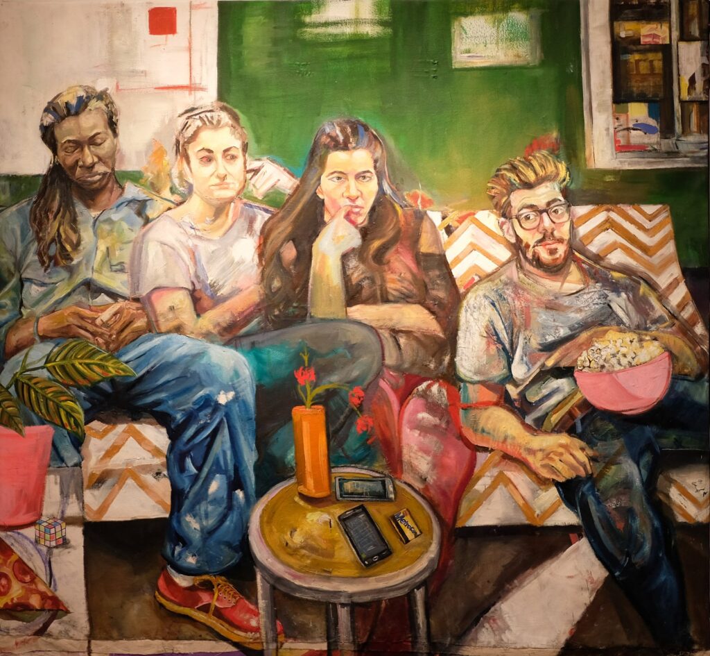 Watching a Movie, by Darla Barolini, 2017, Oil on canvas