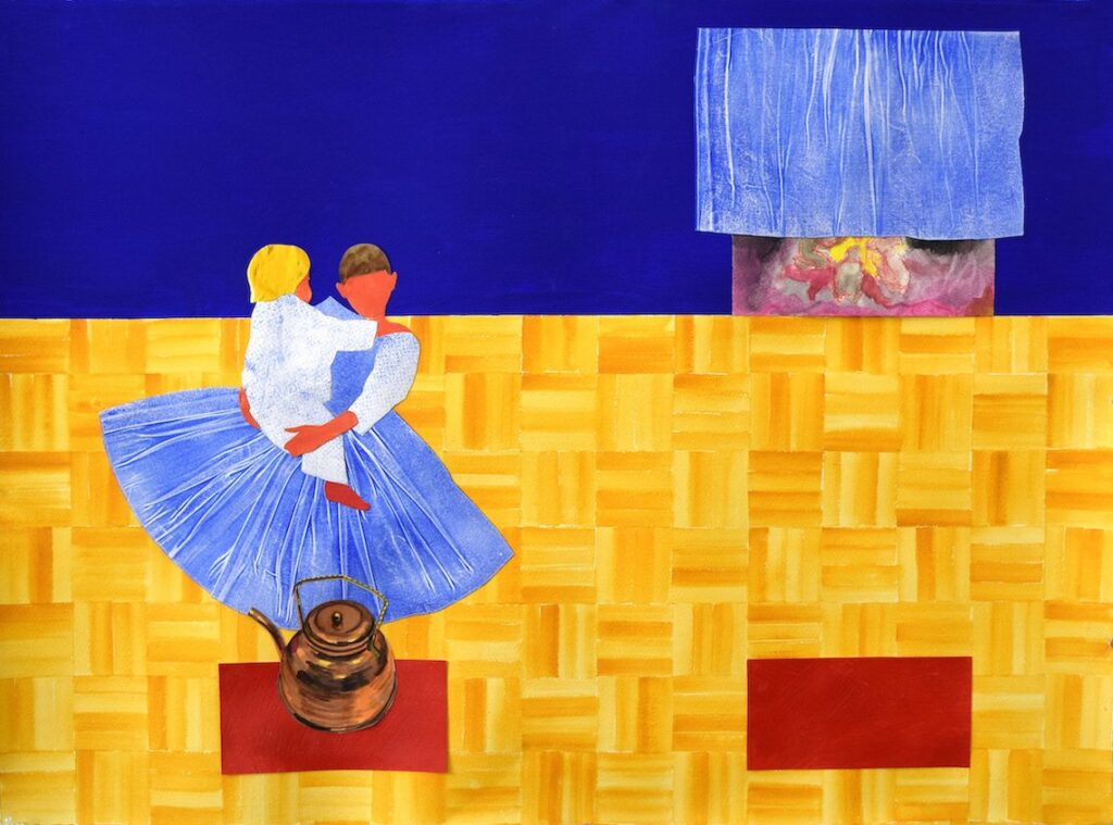 Parquet 1, by Zoë Davis, 2020, gouache, Flashe, acrylic, marker, and monoprint on paper