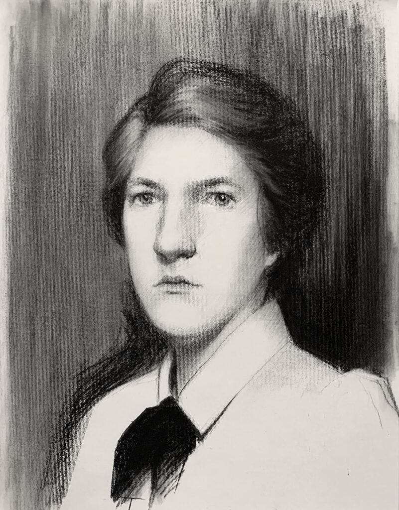 Self Inspired by Sargent, by Zoë Davis, 2019, charcoal on paper
