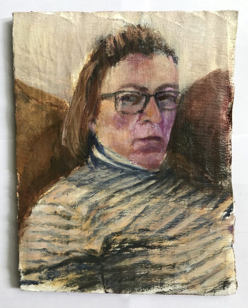 Angry Face, by Hanna Rose DeMarco, 2020, oil on cardboard
