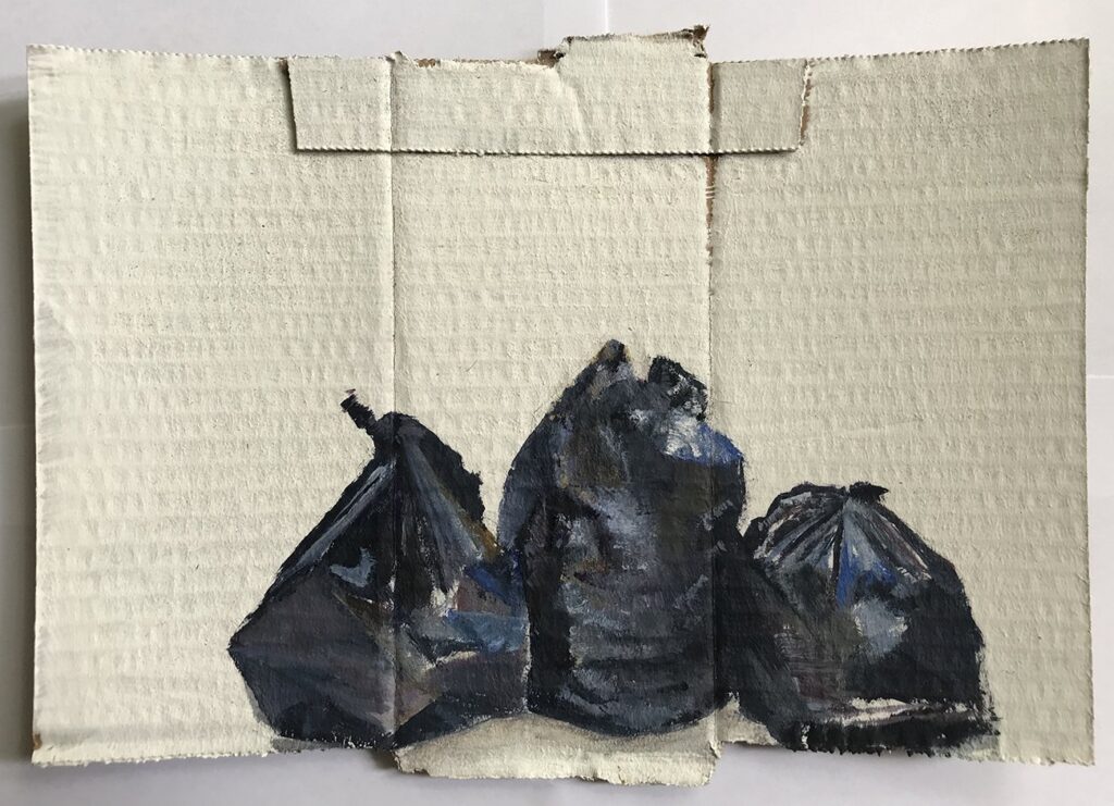 Trash III, by Hanna Rose DeMarco, 2020, oil on cardboard