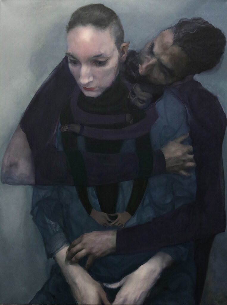 Hug, by Shiqing Deng, 2018, oil on linen