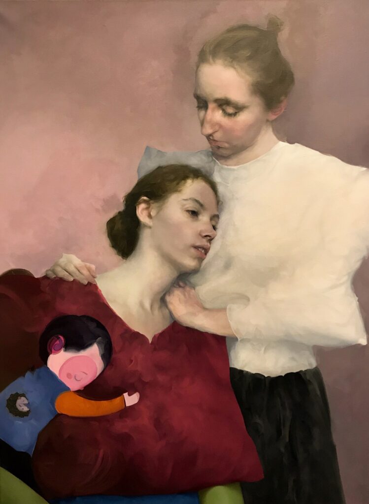Hug, by Shiqing Deng, 2019, oil on linen