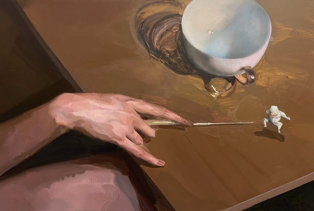 Table Game, by Shiqing Deng, 2022, oil on linen