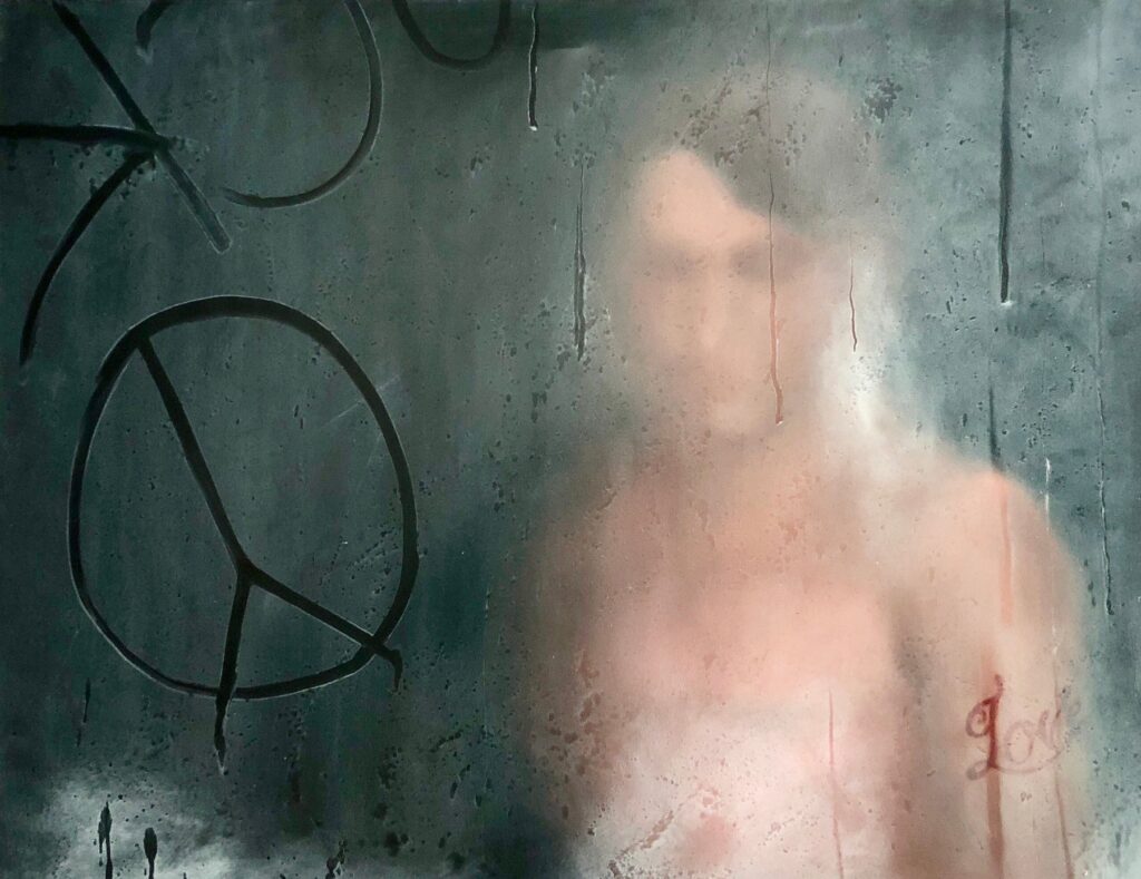 Fuck Peace Love, by Allan Saint Denis, 2018, oil on canvas