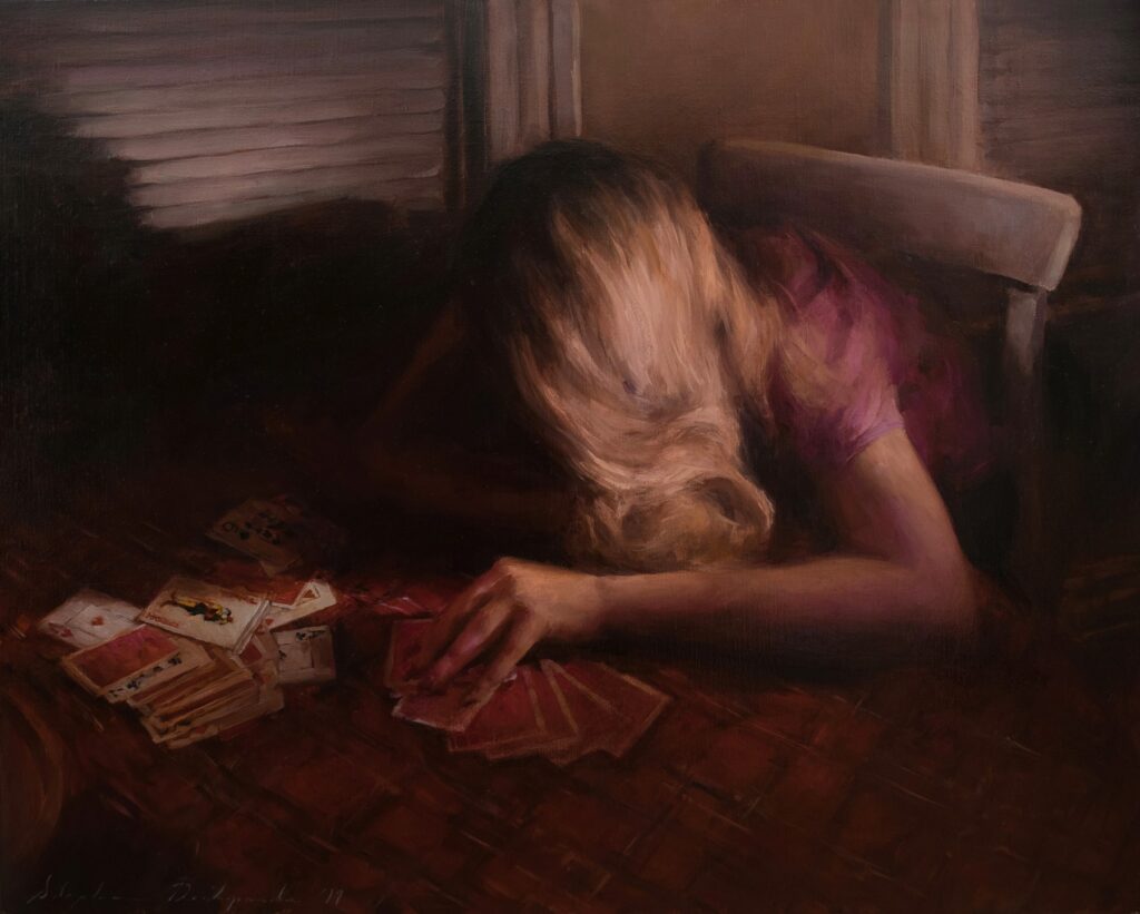 Joker in the Pack, by Stephanie Deshpande, 2019, oil on linen