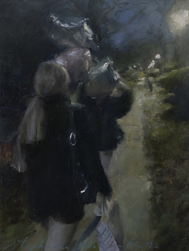 To the Party, by Stephanie Deshpande, 2022, oil on panel
