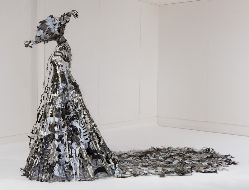 Dress of Opening and Close of Being, by Lesley Dill, 2008, Steel, metal foil, organza, thread, wire