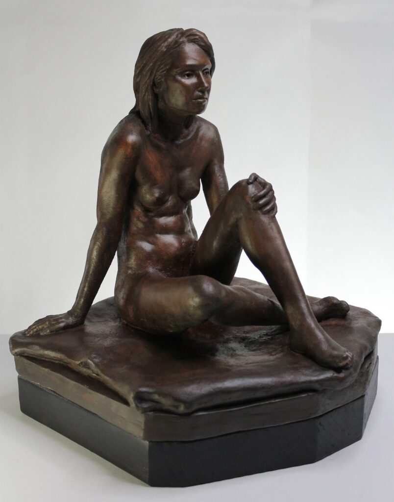 Seated Young Female, by Regiane Donadio, 2019, graphite with wooden base