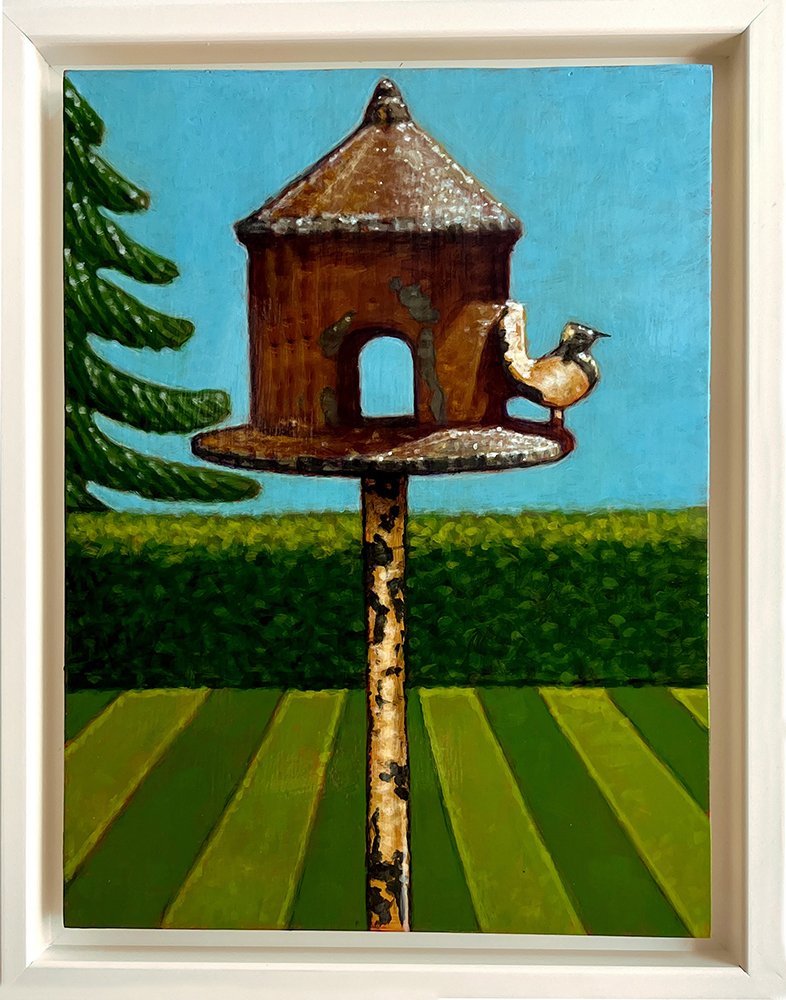 Dovecote, by Peter Drake, 2024, acrylic on panel