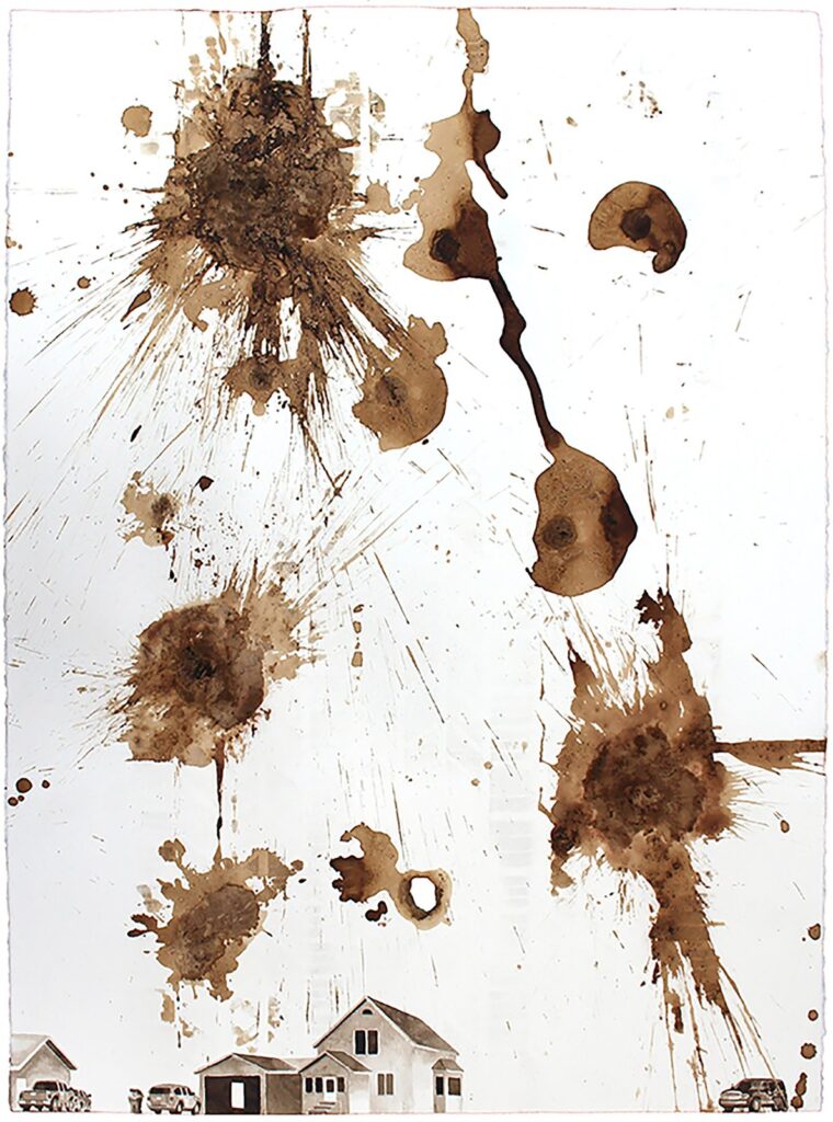 441 East First Street, by Matt Drissell, 2017, ink and crushed walnuts on Arches watercolor paper