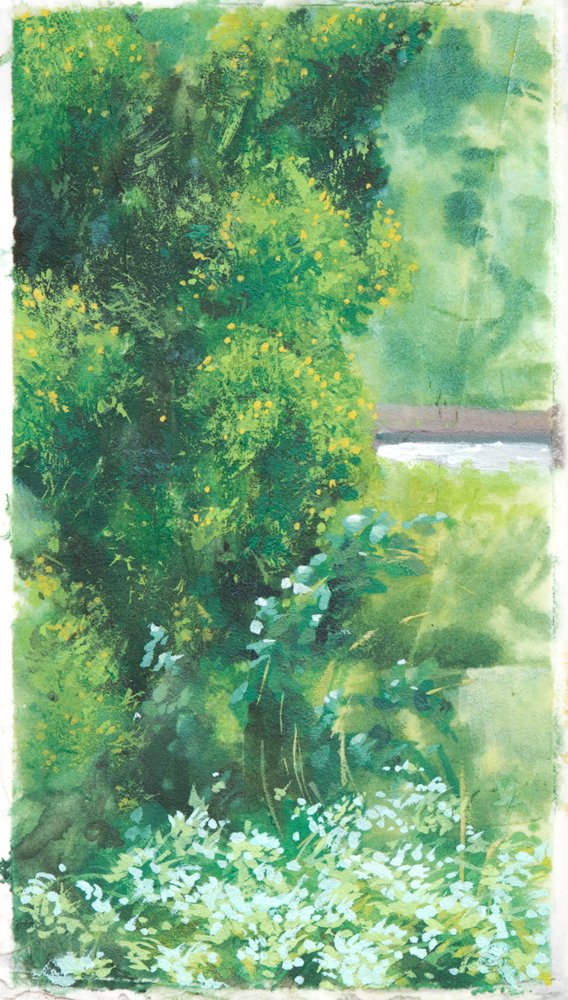 Giverny Study #8, by Matthew Durante, 2016, Watercolor and white gouache on molding paste
