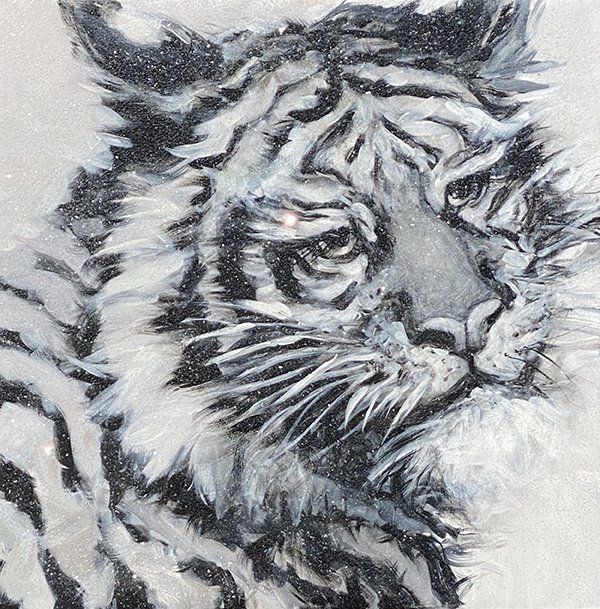 Tiger, by Nicole Etienne, 2020, acrylic and diamond dust on canvas