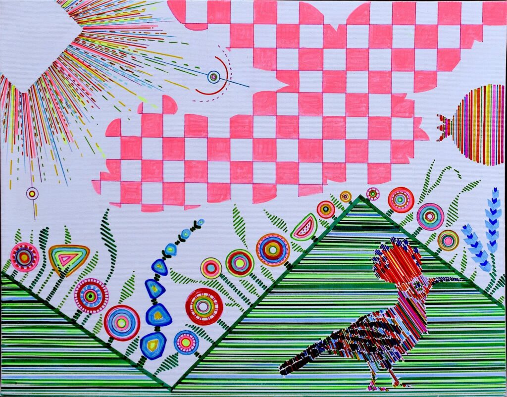 Between Hills-Hoopoe, by Alexandra Finkelchtein, 2017, acrylic on linen