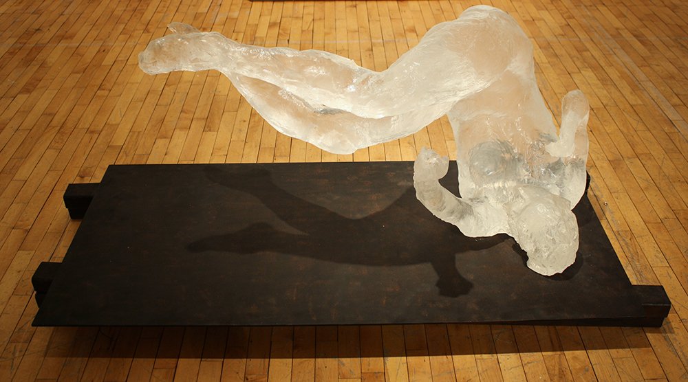 Tumbling Woman II, by Eric Fischl, 2015, steel base