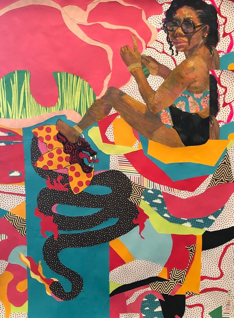 Crushed Head Promises, by Kay Ford, 2022, oil pastel, colored pencil, paper, and acrylic on paper