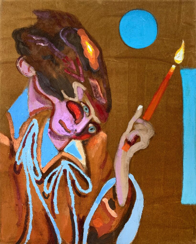 Self-Portrait, by Meg Franklin, 2019, acrylic on velvet