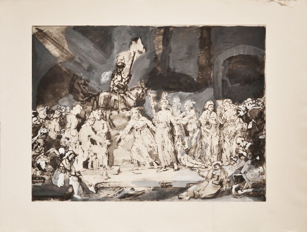 Calumny after Apelles, by Leslie Fray, 2015, gouache