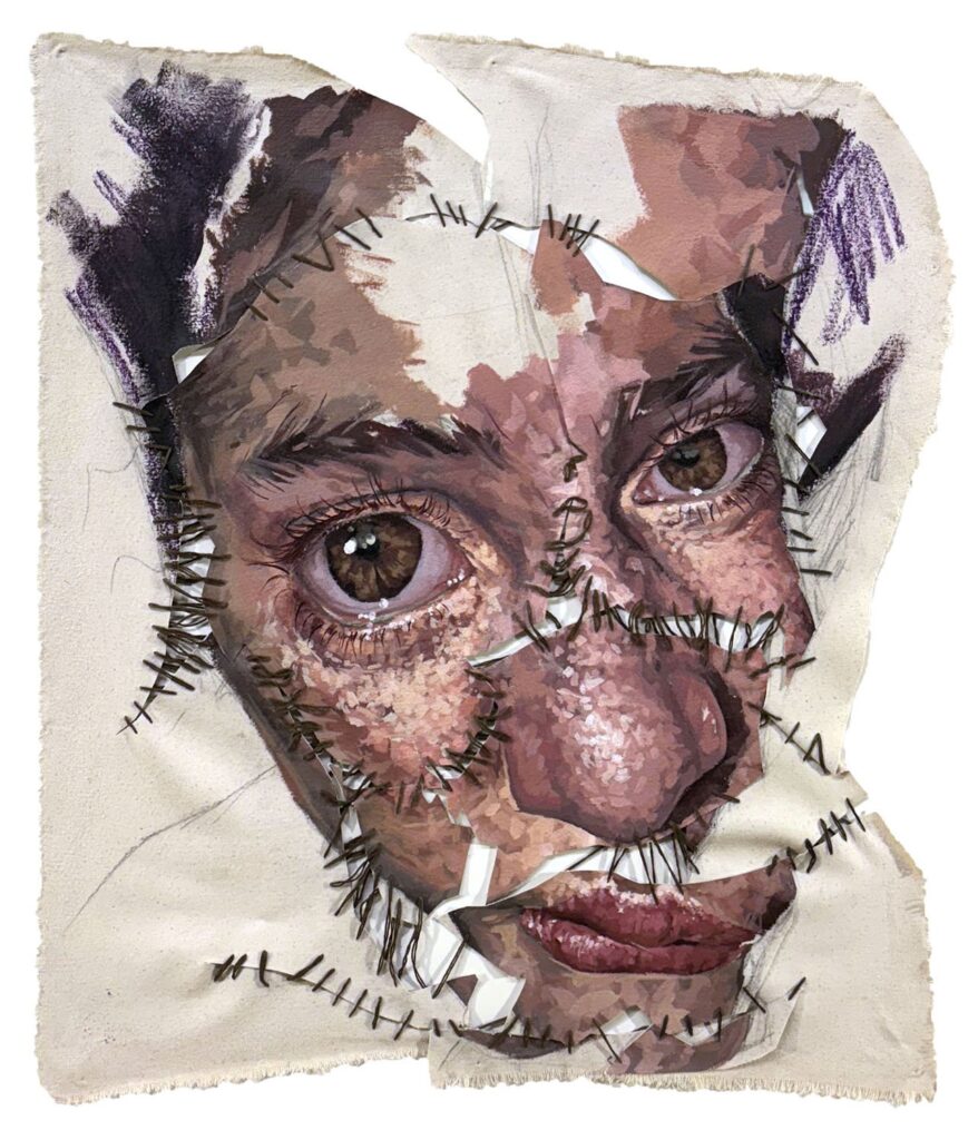 Querida Fugaz No.2, by Maria Garces, 2023, graphite, and acrylic, on canvas with thread