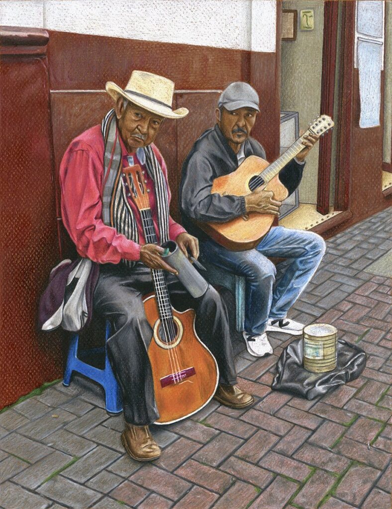 Los Músicos, by Eliana Garcia, 2023, pencil on textured art board