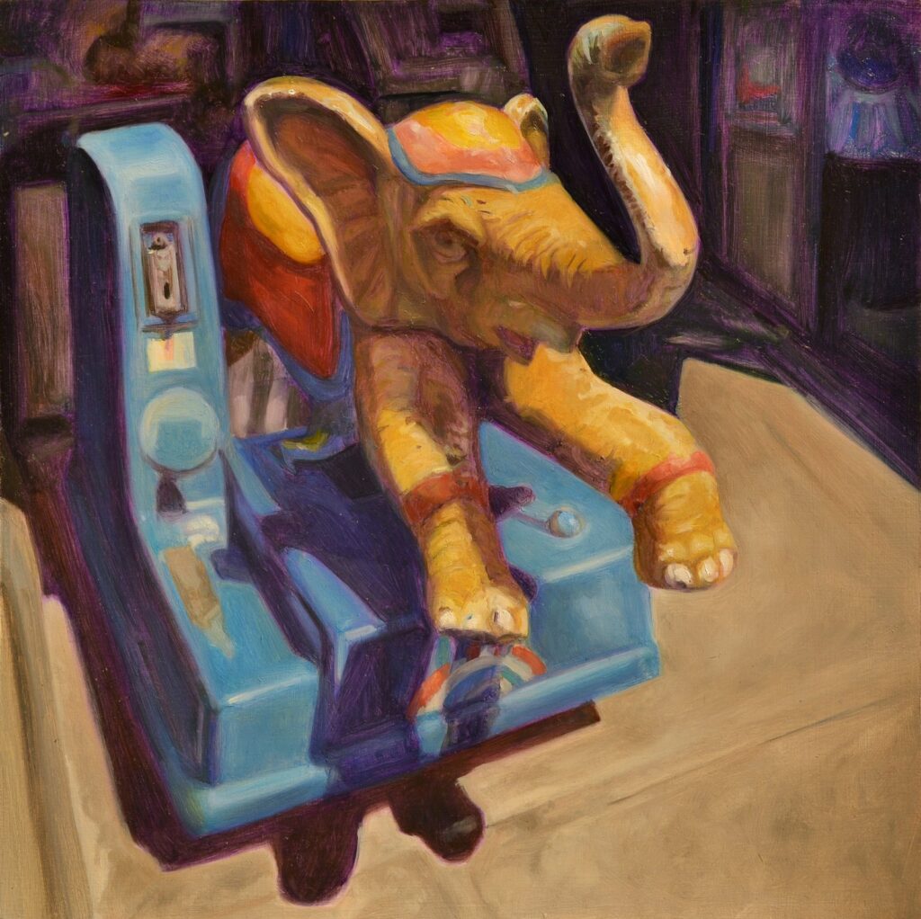 Elephant Riding Toy, by Jodi Gerbi, 2016, Oil on panel