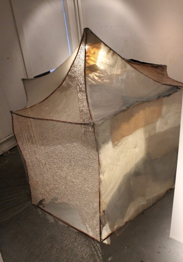 The Journey II, by Eleni Giannopoulou, 2018, clay dust, lights, Aqua Resin, fiberglass, rocks, and enamel house paint