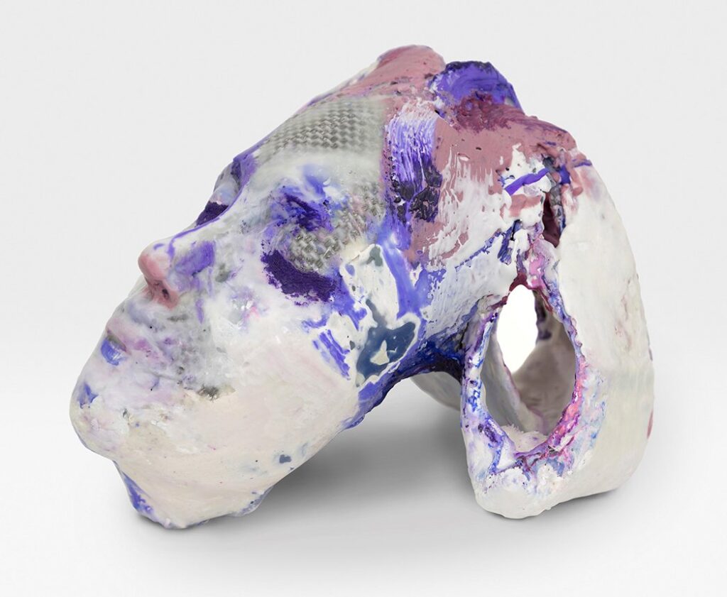 In Pink Hair, by Nava Gidanian-Kagan, 2020, resin, pigment, oil, wire mesh, aluminum wire, plaster, epoxy, and cloth