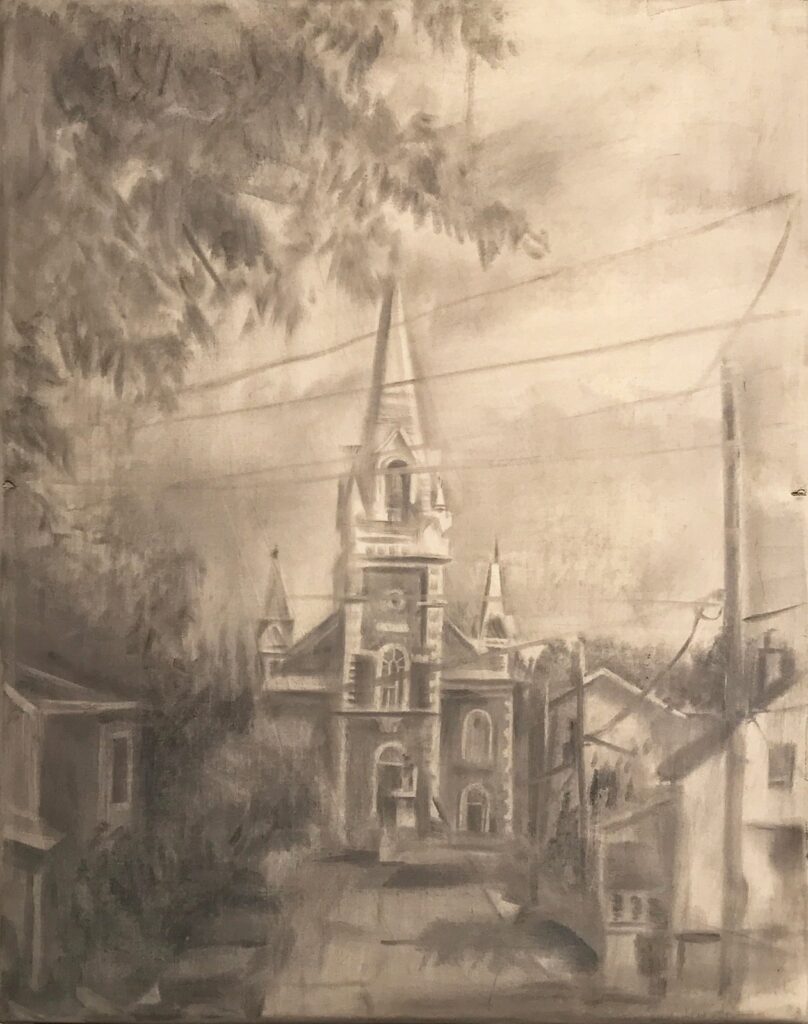 Bouchard – Taylor 1, by Valerie Gilbert, 2017, Charcoal on linen