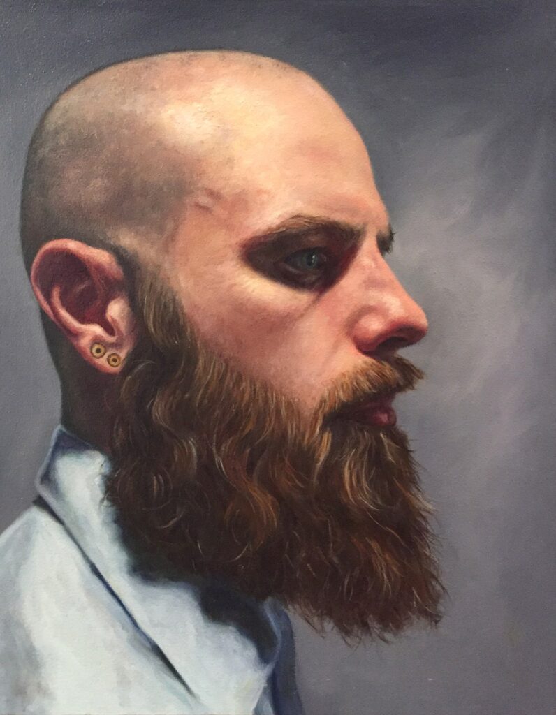 Portrait of J.M. Thompson, by Sullivan Giles, 2017, oil on panel