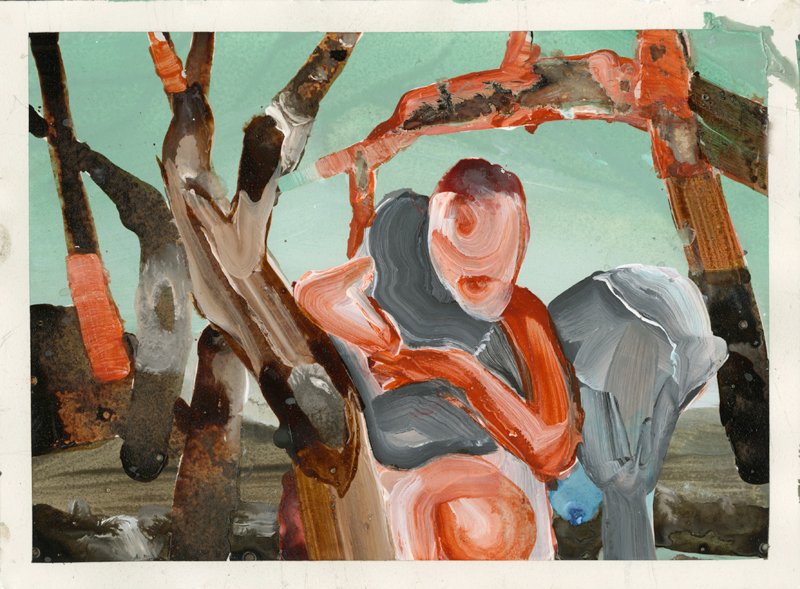 Learning to Hug, by Elizabeth Glaessner, 2014, ink, urethane, and acrylic on paper