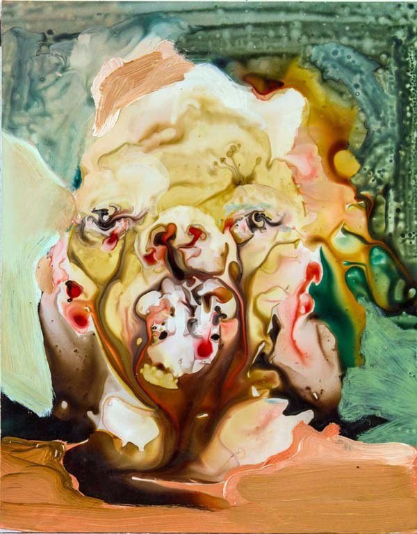 Pig Faced, by Elizabeth Glaessner, 2013, ink and oil on mylar mounted on plexiglass
