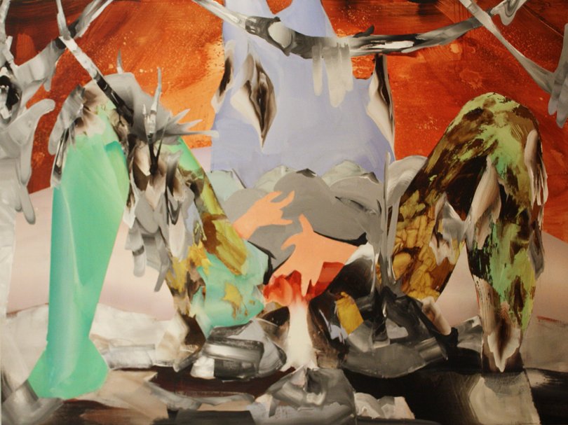 Grounded, by Elizabeth Glaessner, 2014, ink, urethane, and acrylic on panel
